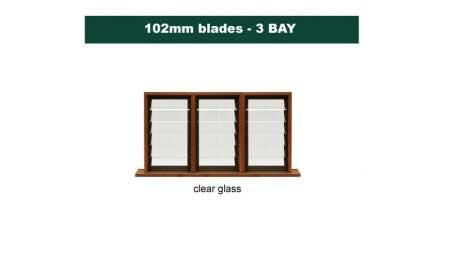 102 mm blades  1286 mm width  clear glass louvre: triple gallery